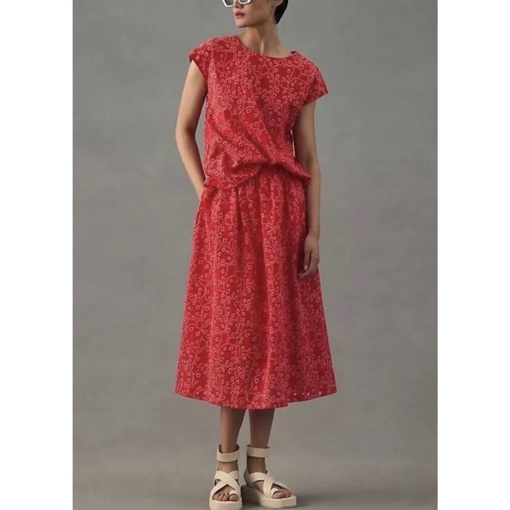 Anthropologie Women’s Marimekko Nilan Retukka Red Eyelet SET Top 36 Skirt 40 - Picture 12 of 13